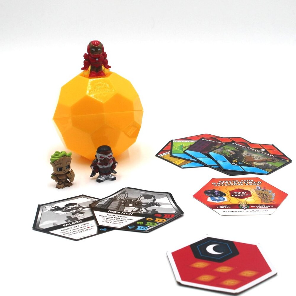 Funko Marvel BATTLEWORLD Yellow Battle Ball Figures Cards Iron Man Groot Falcon